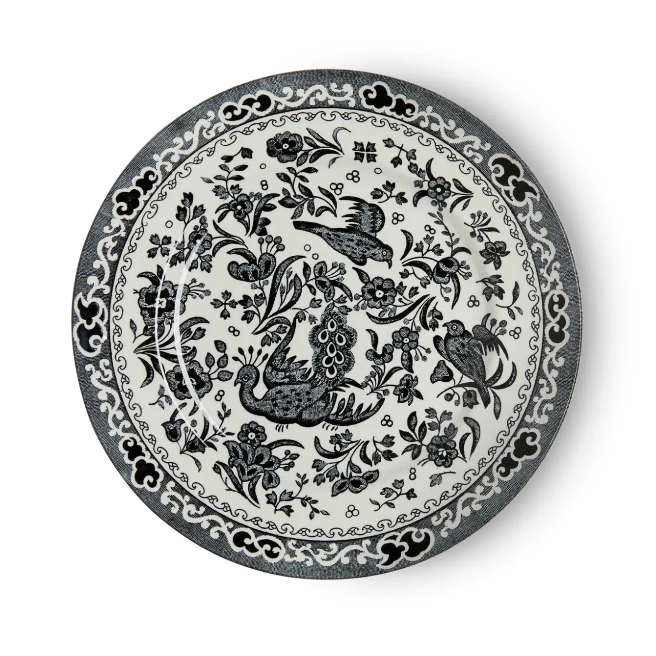 Burleigh Plates-Black Regal Peacock Medium Plate 8 3/4 in