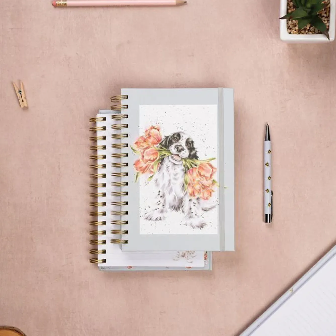 Wrendale Designs Stationery-'Blooming with Love' Spaniel Spiral Bound Notebook
