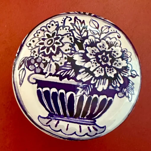 Elite Tins Flowers & Fruits-Blue & White Mini Round Tin