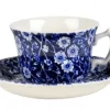 Burleigh Tea|Teacups-Blue Calico Teacup and Saucer