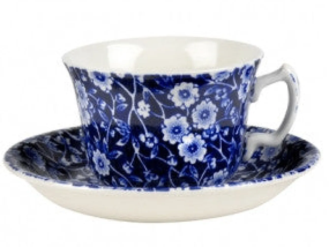 Burleigh Tea|Teacups-Blue Calico Teacup and Saucer