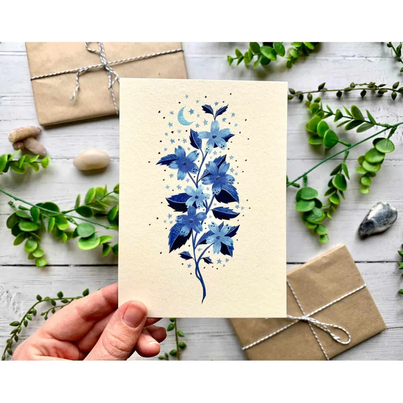Becky Amelia Greeting Cards-Blue Cosmic Wildflower Greeting Card