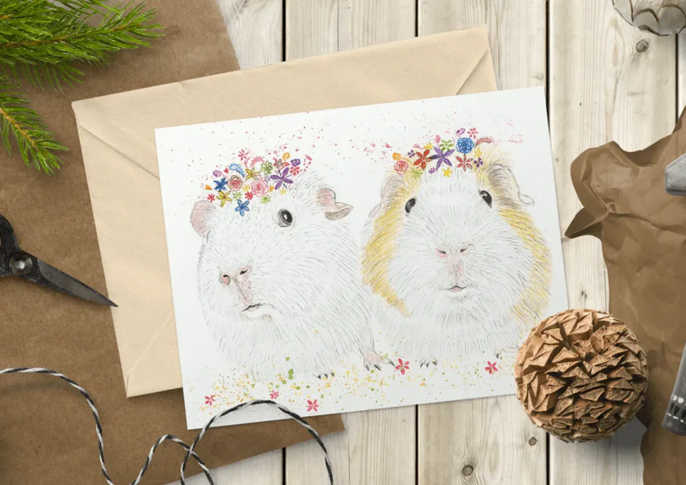 Jen Winnett Pets|Greeting Cards-Bubble and Squeak Blank Greetings Eco Card