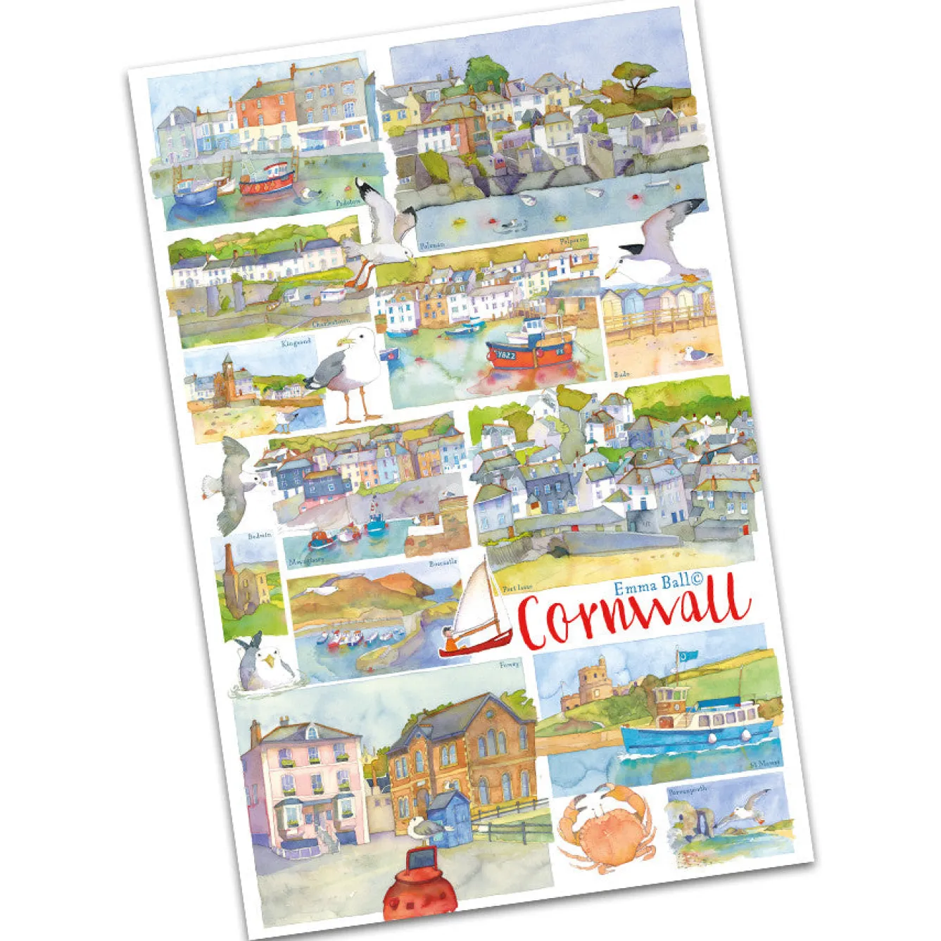 Emma Ball Tea|Tea Towels-Cornwall by Tea Towel (Red)
