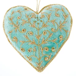 Tinker Tailor Christmas Decorations|Seasonal Decor-Eau de Nil Silver Swirls Heart Decoration by London