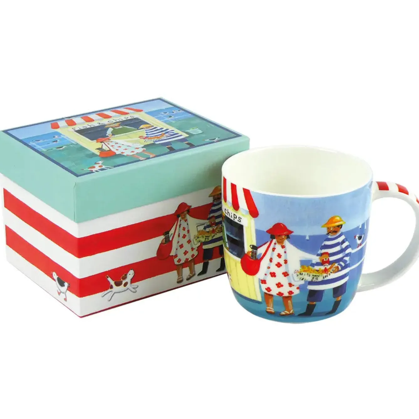 Emma Ball Whimsical|Seaside-Fish & Chips Bone China Mug (Boxed)