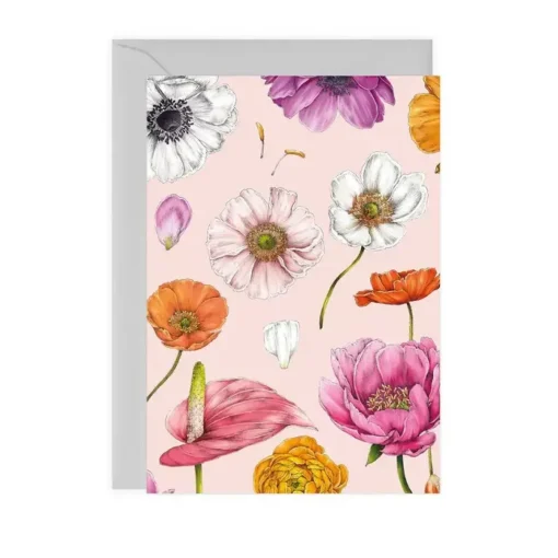 Catherine Lewis Greeting Cards-Floral Brights - Pink - card