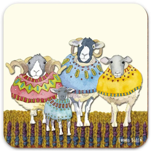 Emma Ball Coasters-Four Sheep in Sweaters Coaster
