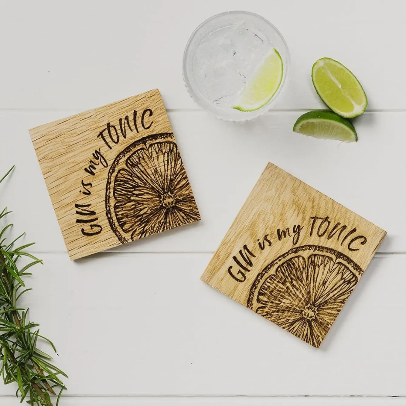 Selbrae Father's Day|Tea-Gin is My Tonic Oak Coasters - Set of 2
