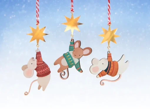 Dapple & Dot Christmas-Hanging Mouse and Star Wooden Christmas Decorations