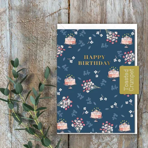 Toasted Crumpet Greeting Cards-Happy Birthday - Birthday Cake & Candles - Greetings Card