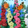 Madame Treacle Greeting Cards-Hollyhocks Glitter Thank You Card