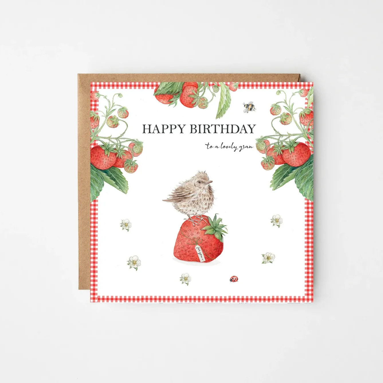 West Country Designs Greeting Cards-'Lovely Gran' Strawberry & Bird Birthday Card