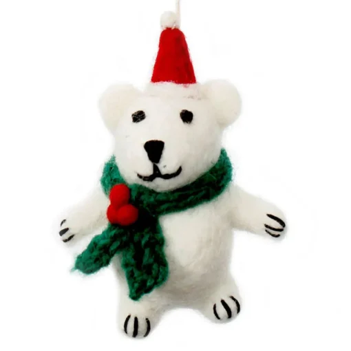 Amica Felt Christmas Decorations|Christmas-Mini Polar Bear with Holly Scarf Felt Decoration
