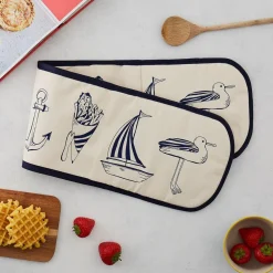 Victoria Eggs Oven Gloves/Mitts-Nautical Beachscape Double Oven Glove