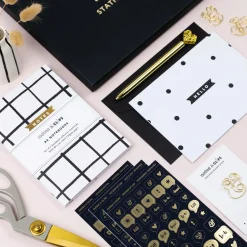 Notes & Clips Stationery-Notes & Clips Black & Gold Stationery Box