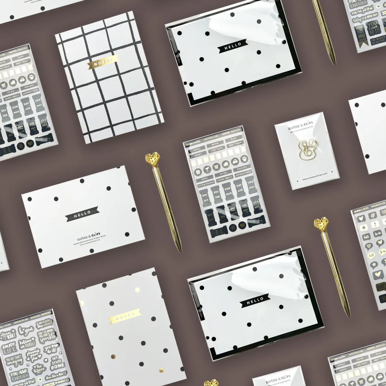 Notes & Clips Stationery-Notes & Clips Black & Gold Stationery Box