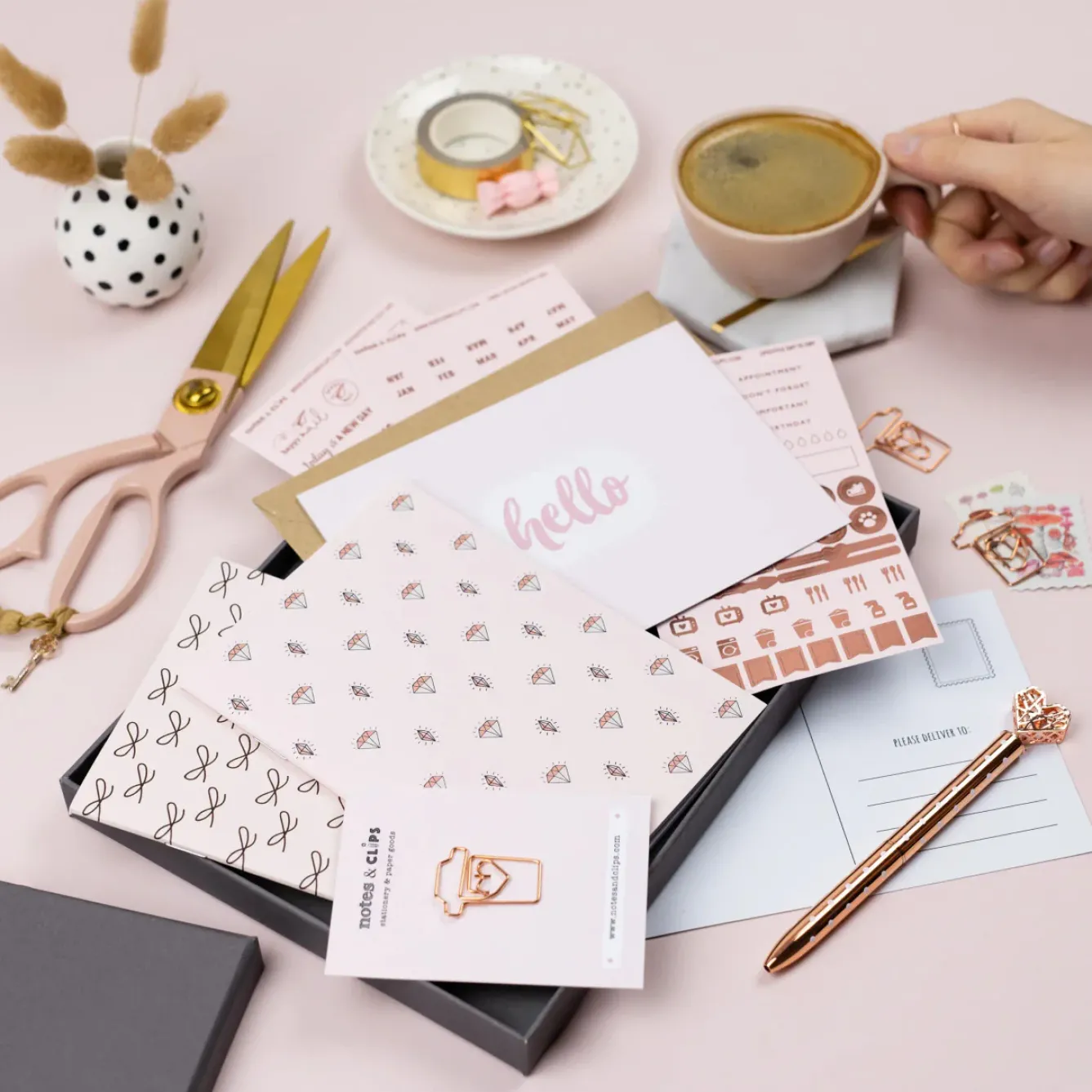Notes & Clips Stationery-Notes & Clips Blush & Rose Gold Stationery Box