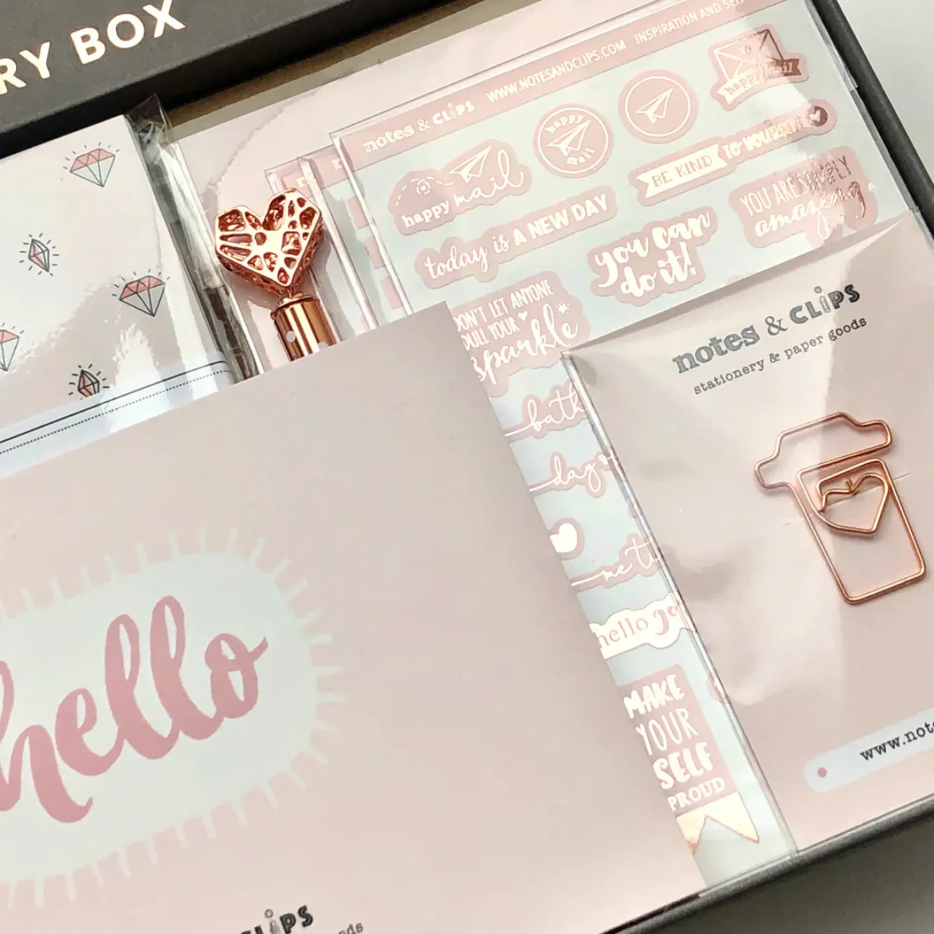 Notes & Clips Stationery-Notes & Clips Blush & Rose Gold Stationery Box