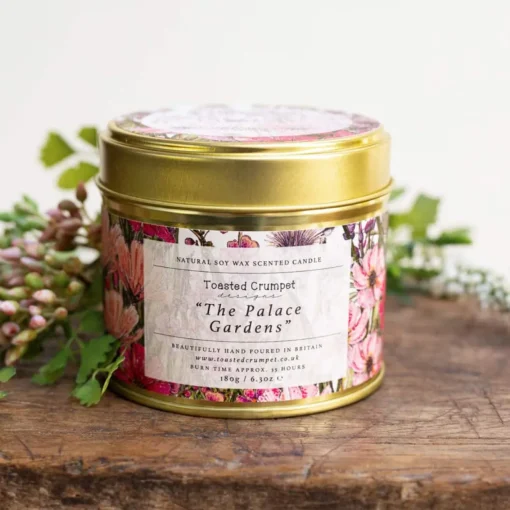 Toasted Crumpet Home Fragrance-Palace Gardens Candle in a Matt Gold Tin