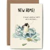 Bewilderbeest Greeting Cards-Penguin New Home Greetings Card