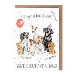 Wrendale Designs Greeting Cards-'Round of A-Paws' Birthday' Dog Congratulations Greetings Card