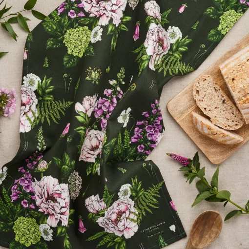 Catherine Lewis Tea|Tea Towels-Summer Garden Tea Towel - Dark Green