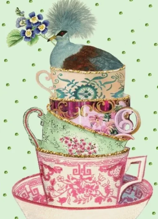 Madame Treacle Greeting Cards-Teacups Glitter Greetings Card
