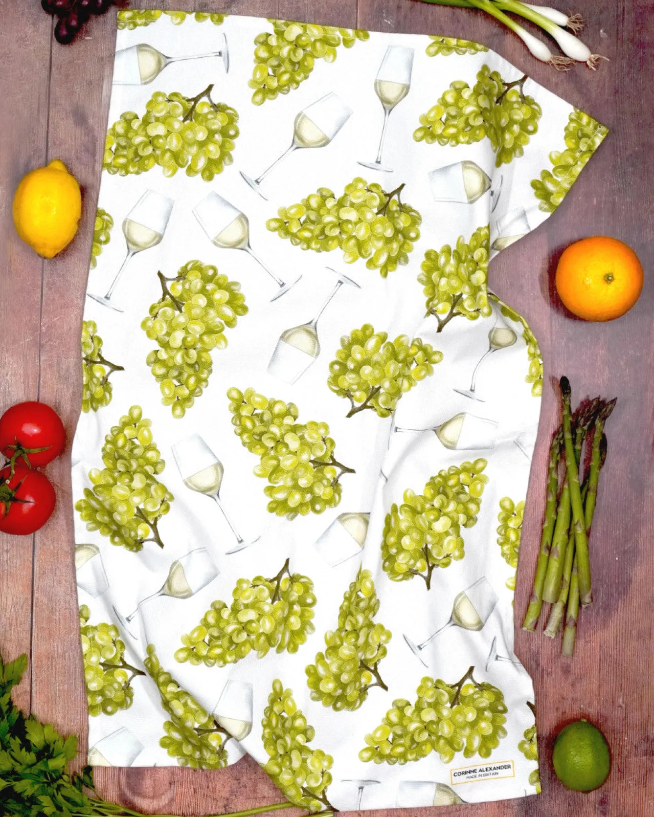 Corinne Alexander Tea|Tea Towels-White Wine Tea Towel by