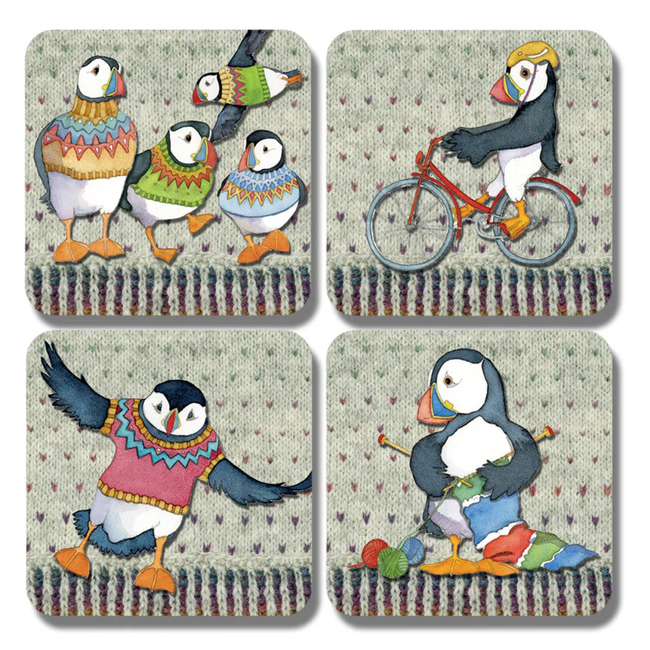 Emma Ball Coasters-Woolly Puffins Coasters - Set of 4