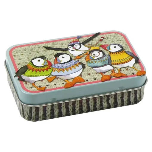 Emma Ball Crafts-Woolly Puffins Set of 6 Stitch Crochet Markers in a Pocket Tin