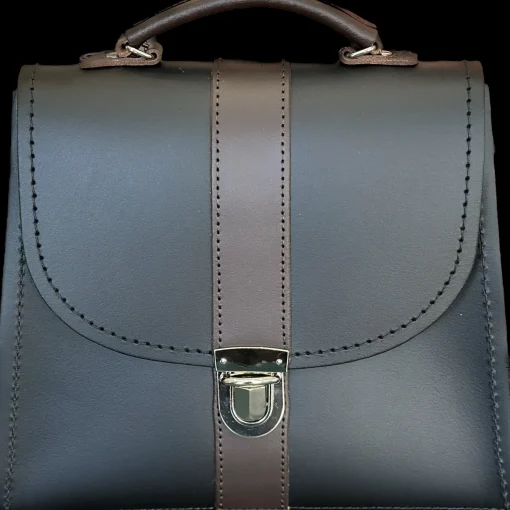 Zatchels Bags-Handmade Leather Kensington Handbag -Black with Brown Contrast