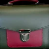Zatchels Bags-Handmade Leather Sugarcube Plus Handbag - Ivy Green with Oxblood Contrast